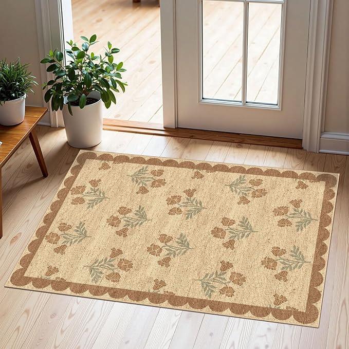 Front Door Mat Outside Entrance - 2x3 Floral Non-Slip Washable Doormat Indoor Outdoor Mat Jute-Lo... | Amazon (US)