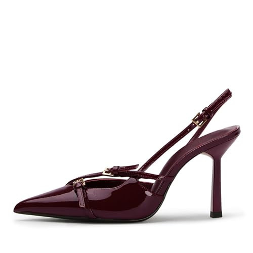 Riekhany Slingback High Heels for Women Closed Pointed Toe Pumps with Buckle Strap Sexy Backless Stiletto Heeled Sandals Shoes Burgundy | Amazon (US)