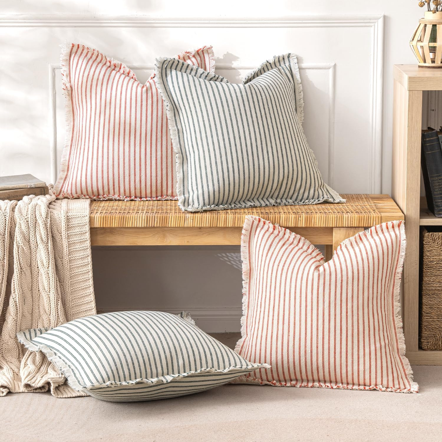 MIULEE Pack of 2 Christmas Red Pillow Covers 18x18 Inch Striped Farmhouse Couch Throw Pillow Cove... | Amazon (US)