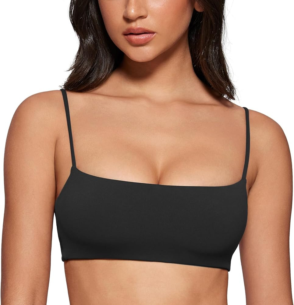 Women's Square Neck Sports Bra Spaghetti Strap Padded Cami Yoga Wireless Square Back Workout Bra ... | Amazon (US)