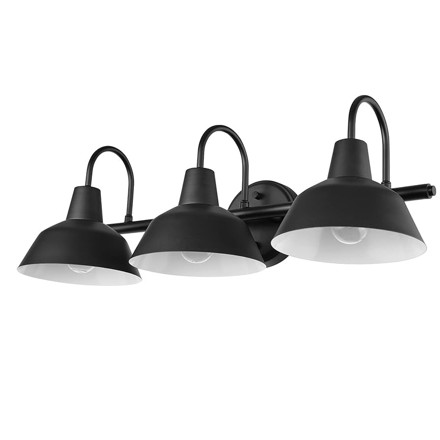 Globe Electric 65554 Barnyard 3-Light Vanity Light, Matte Black, White Interior Shades | Amazon (US)