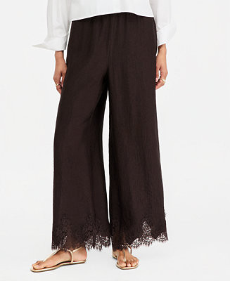 Women's Crinkle Satin Lace-Hem Pull-On Pants | Macy's