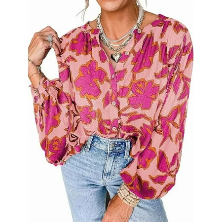 PRETTYGARDEN Women's Floral Button Down Blouse Fall Fashion Dressy Casual Long Sleeve Oversized Shirts Top Boho Clothes | Walmart (US)