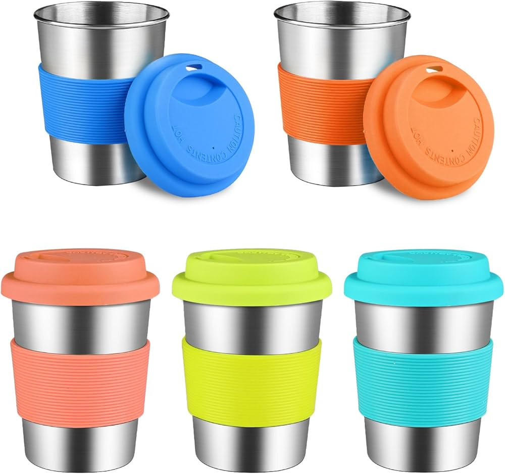 KEREDA Kids Stainless Steel Cups With Silicone Lids & Sleeves, 5 Pack 8 oz. Drinking Tumblers for... | Amazon (US)
