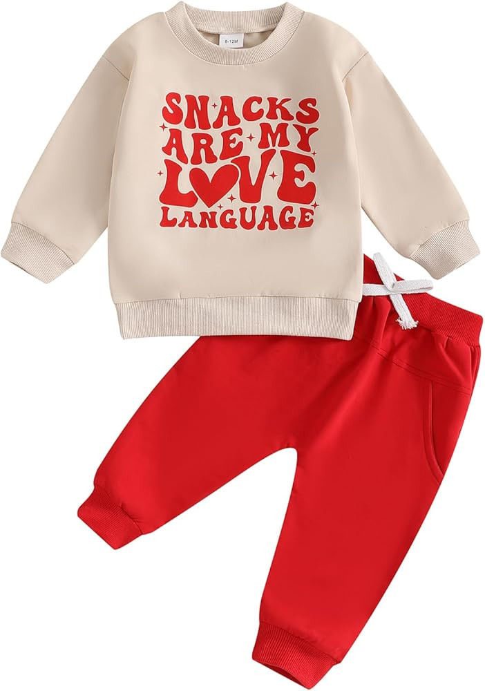 Baby Boy Girl Cute Letter Embroidery Long Sleeve Sweatshirt and Elastic Long Pants Toddler Valent... | Amazon (US)