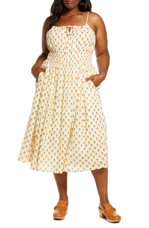 Madewell Sophia Cami Midi Dress in Wildflower Block Print at Nordstrom, Size 2X | Nordstrom