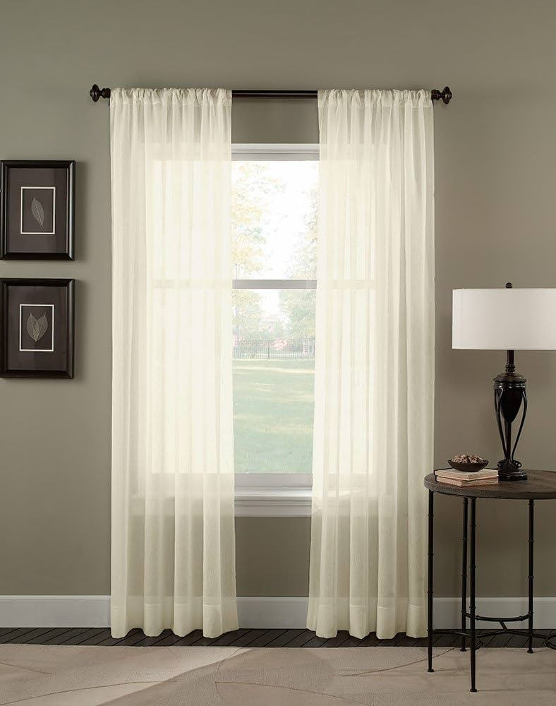 Curtainworks Trinity Crinkle Voile Sheer Curtain Panel, 51 by 144", Oyster,1Q804104OY | Amazon (US)