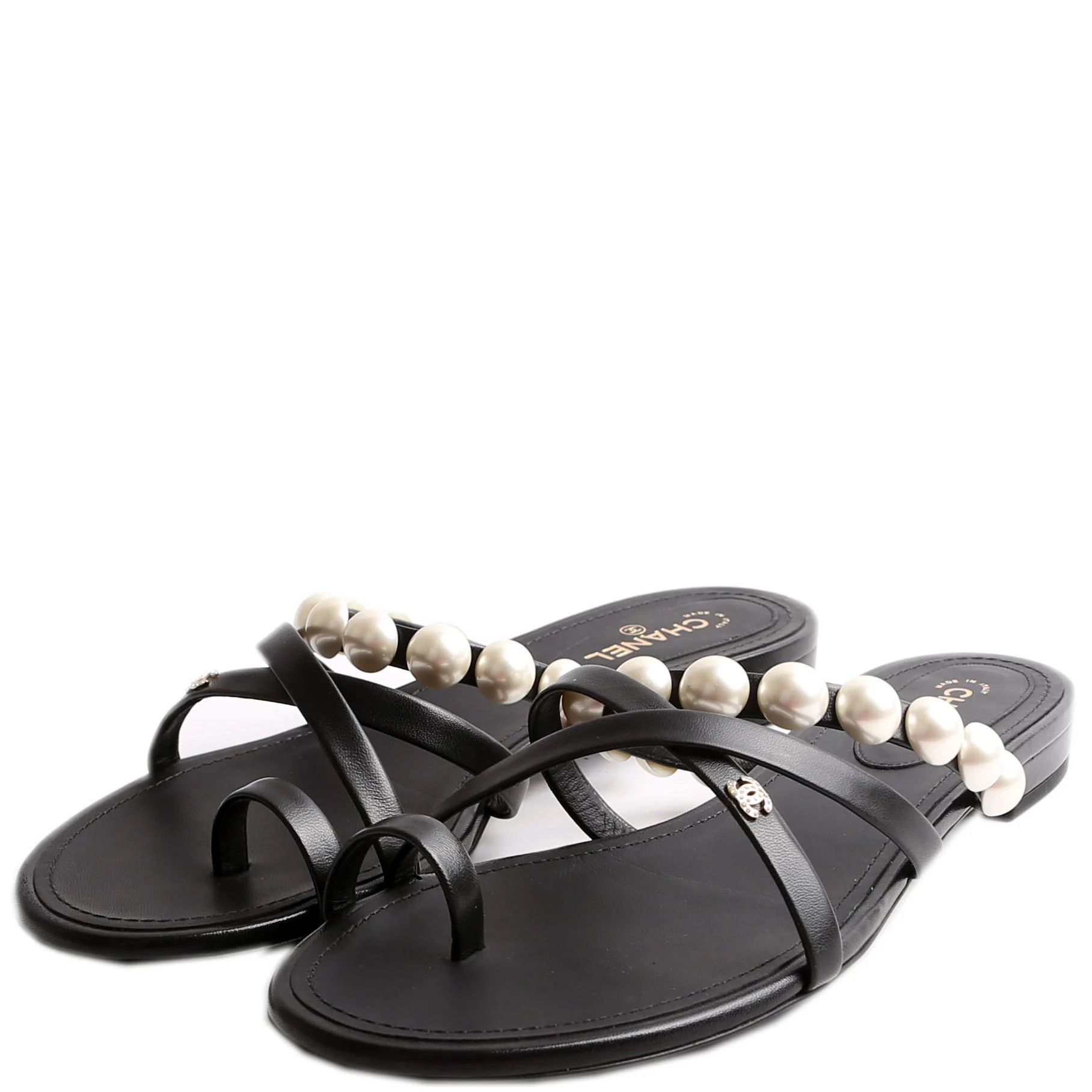 CC Pearl Flat Sandals Size 39.5 | Keeks Designer Handbags