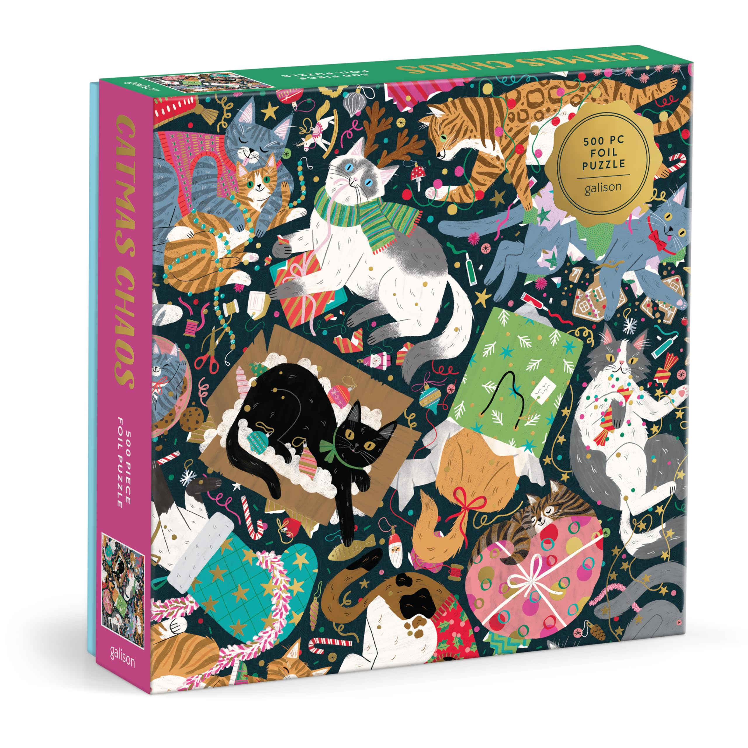 Galison Catmas Chaos – 500 Piece Foil Jigsaw Puzzle Featuring Charming Artwork of Cats Getting ... | Amazon (US)