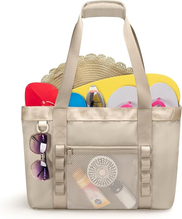 Yarwo Large Beach Bag with Insulated Cooler Compartment and Wet Dry Pockets | Amazon (US)