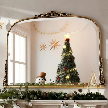 BEAUTYPEAK 36"x 27" Arched Vanity Mirror Vintage Decor Mirror Wall Mounted, Antique Gold | Walmart (US)