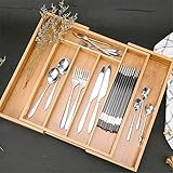 Expandable Natural Bamboo Cutlery Tray - Cosmetic Organizer Office Tools Arts & Crafts Drawer Organi | Amazon (US)
