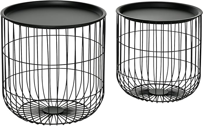 HOMCOM Nesting Coffee Tables, Round Coffee Table Set of 2 with Steel Wired Basket Body and Remova... | Amazon (US)