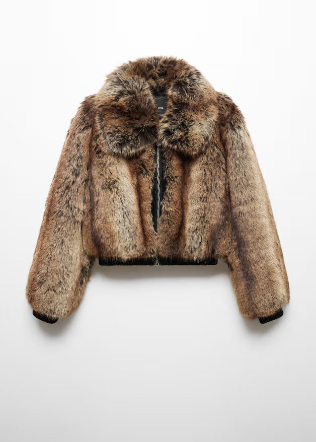 Cropped fur-effect bomber jacket -  Women | Mango USA | MANGO (US)