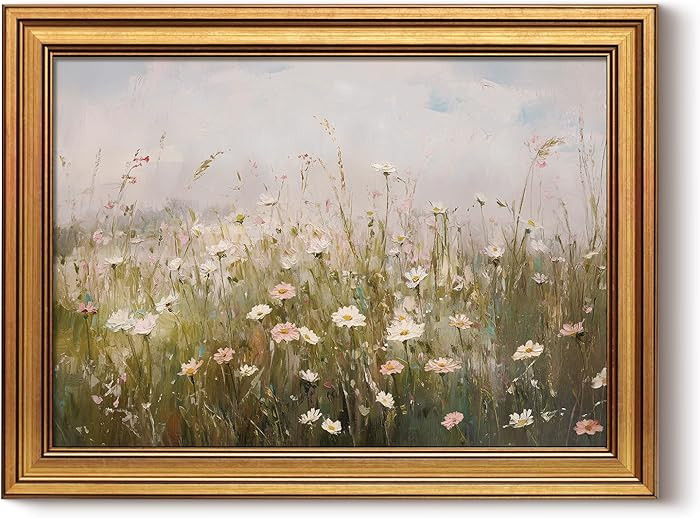 WHASAYART Gold Framed Vintage Wall Art for Living Room Wildflower Field Landscape Decor Aesthetic... | Amazon (US)