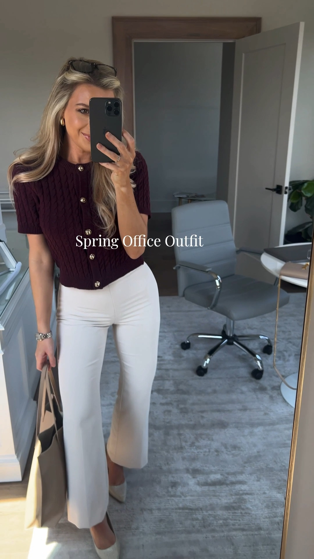 Spring office outfit that I wear on repeat!!! Such a good staple outfit! 

Wearing 00 petite in trouserr

Spring work outfit, workwear, cardigan, burgundy cardigan, tan trouser, beige trouser 

#LTKWorkwear #LTKootd #LTKSpringSale