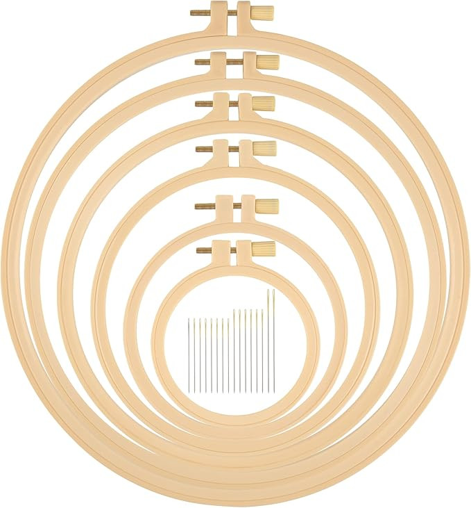 6 Pcs Embroidery Hoop 6 Size, Round Plastic Cross Stitch Hoop with 16 Needles (3.6In to 10.7 in),... | Amazon (US)