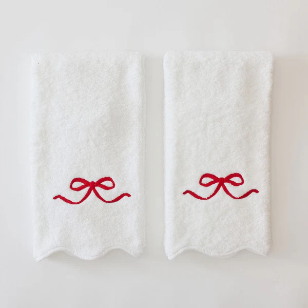 Red Bow Scallop Bath Hand Towels | Weezzie | Weezie Towels