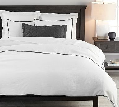 Belgian Flax Linen Contrast Flange Duvet Cover | Pottery Barn (US)