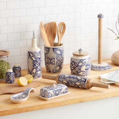 Tunis White And Blue Ceramic Kitchenware Collection | World Market
