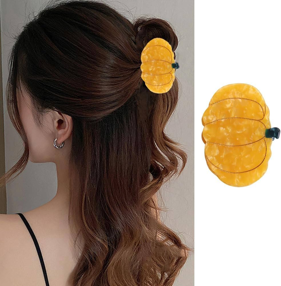 1 Pack Pumpkin Hair Claw Clips Small Acrylic Hair Clips for Halloween Hair Accessories Yellow Las... | Amazon (US)