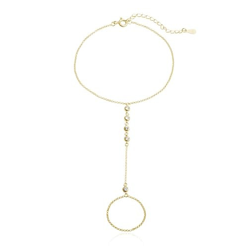 CZ Diamond Ring Bracelet Hand Chain 14K Gold Plated - Sterling Silver Finger Ring Bracelet for Women- Ring with Bracelet Attached - Slave Bracelets 7" to 9" Length | Amazon (US)