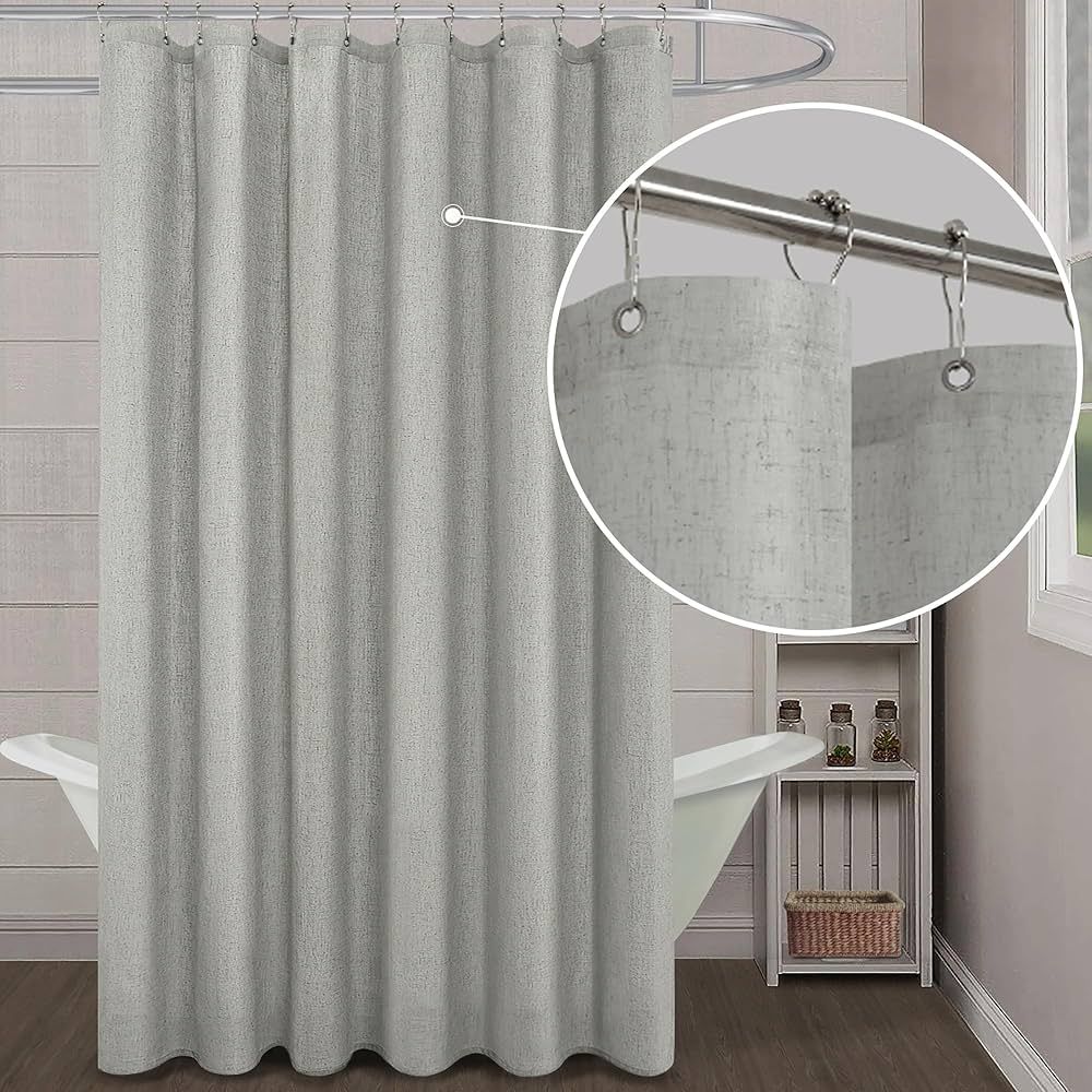 KOUFALL Tall Mens Shower Curtain Grey,Waterproof Linen Fabric Liner Set with Hooks,Farmhouse Boho... | Amazon (US)