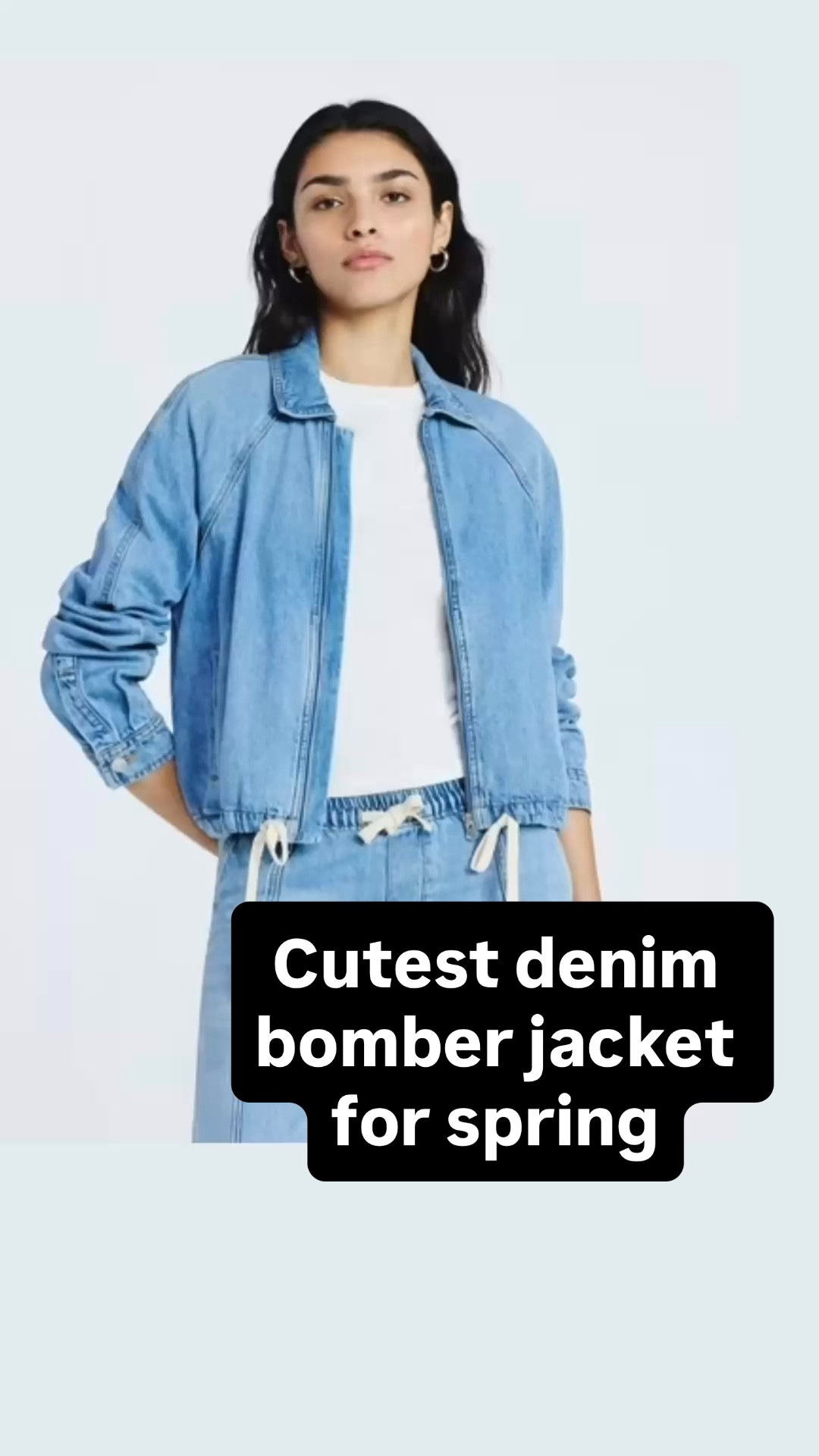 I love a denim jacket for spring, but this denim bomber is something special! 
The tie detail at the waist is so cute. 