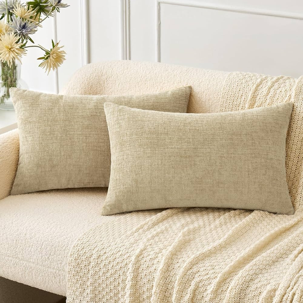 MIULEE Pack of 2 Beige Throw Pillow Covers 12x20 Inch Soft Chenille Pillow Covers for Sofa Living... | Amazon (US)