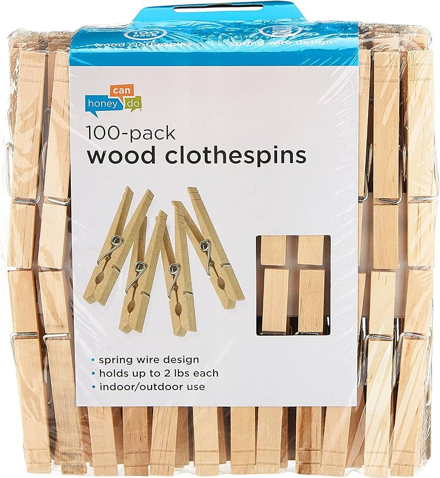 Honey-Can-Do DRY-01376 Wood Clothespins with Spring, 3.3-inches Length,Brown, Medium, 100-Pack | Amazon (US)