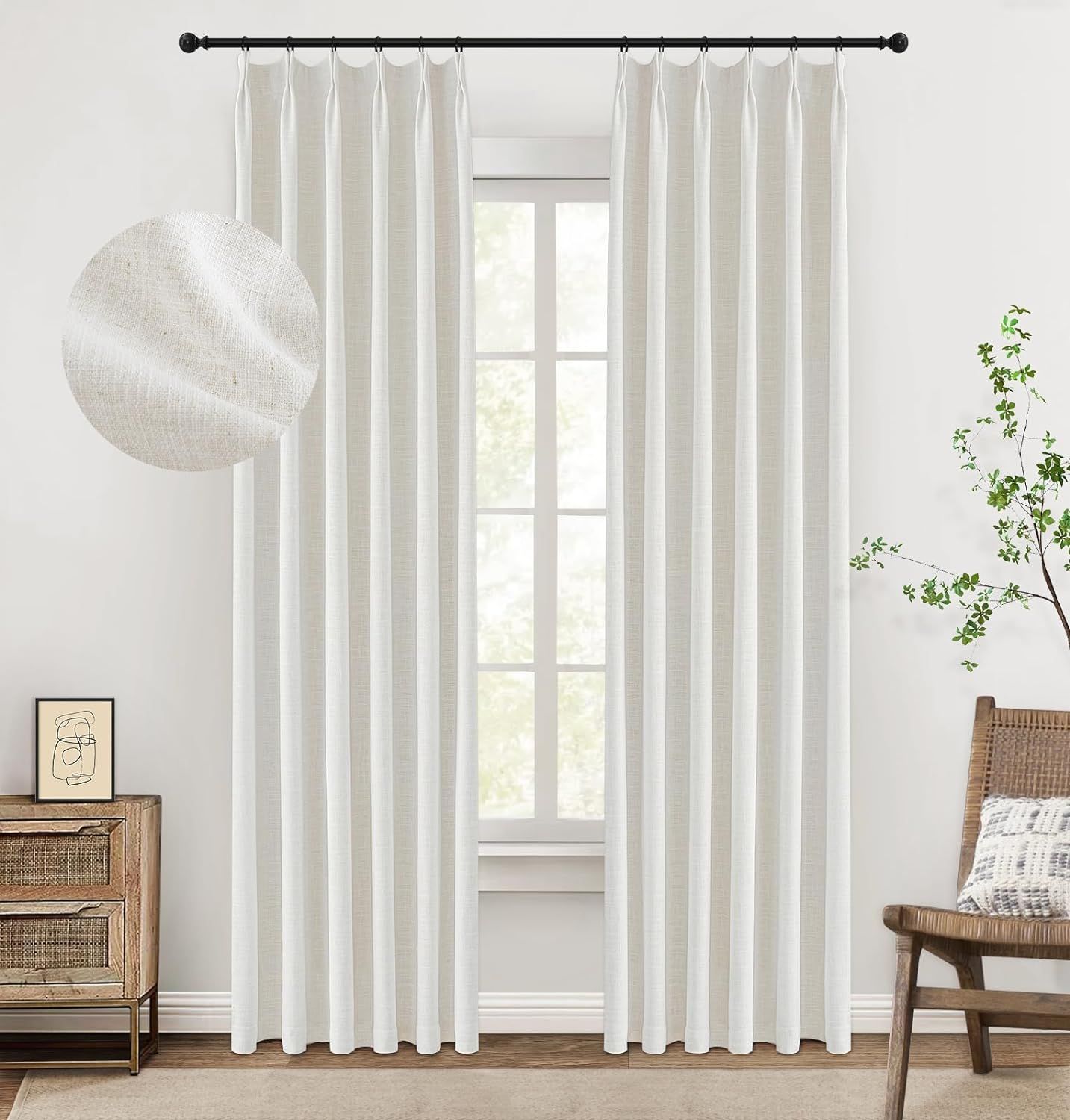 INOVADAY 100% Blackout Curtains for Bedroom, Pinch Pleated Linen Blackout Curtains 108 Inch Lengt... | Amazon (US)
