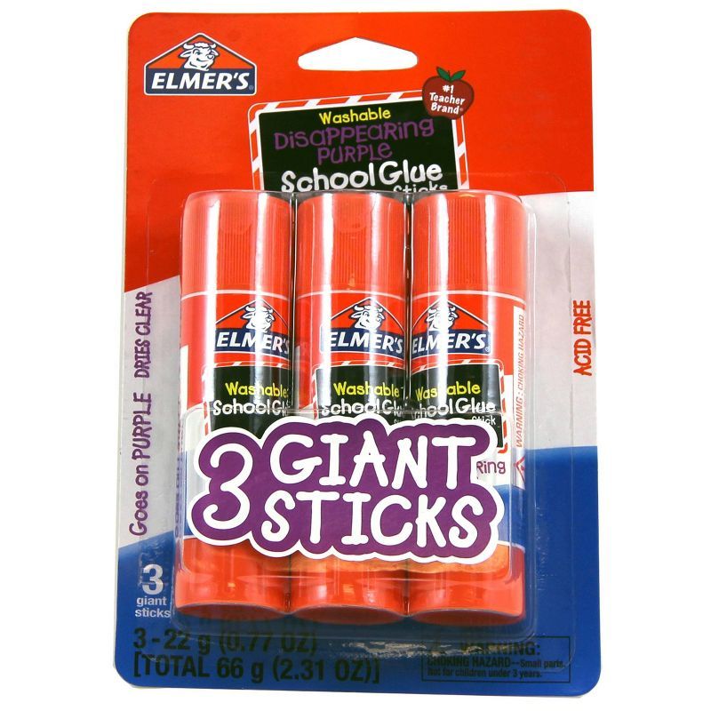 Elmer's 3pk Washable School Glue Sticks - Disappearing Purple | Target