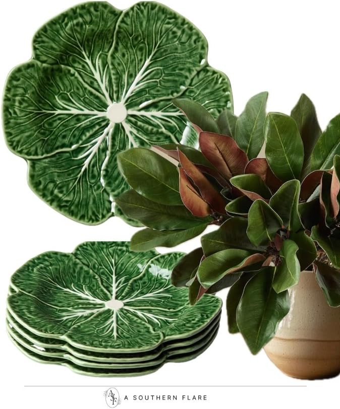 Add a touch of greenery to your dining table with these stunning cabbage leaf-themed dinnerware. ... | Amazon (US)