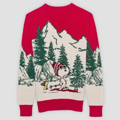 Men's Snoopy Skiing Sweater - Red XL | Target