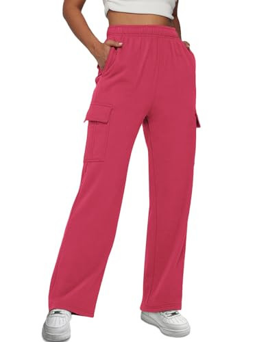 Trendy Queen Womens Cargo Sweatpants Cinch Bottom Fleece High Waisted Joggers Pants Athletic Lounge Trousers with Pockets Watermelonred | Amazon (US)