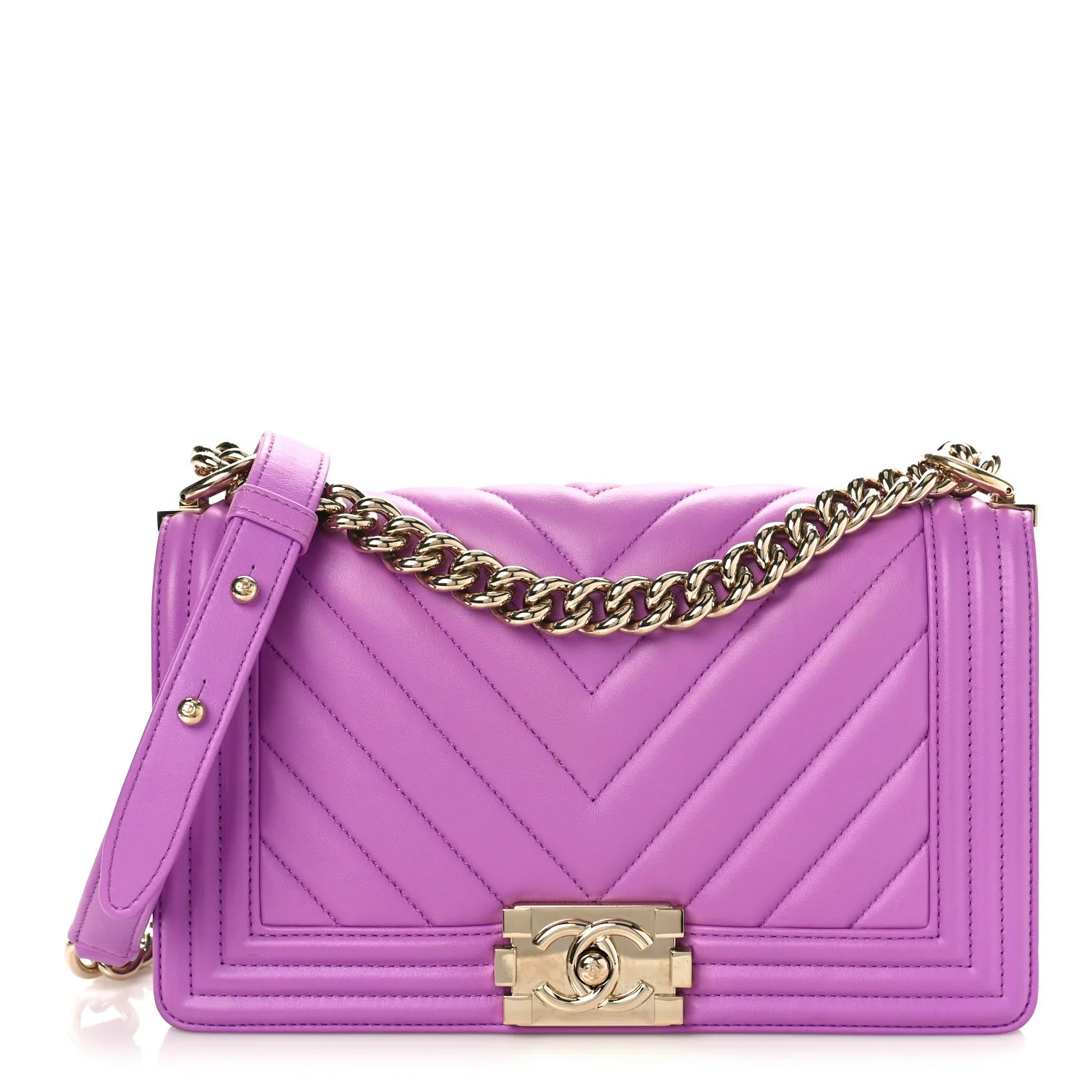 Lambskin Chevron Quilted Medium Boy Flap Purple | FASHIONPHILE (US)