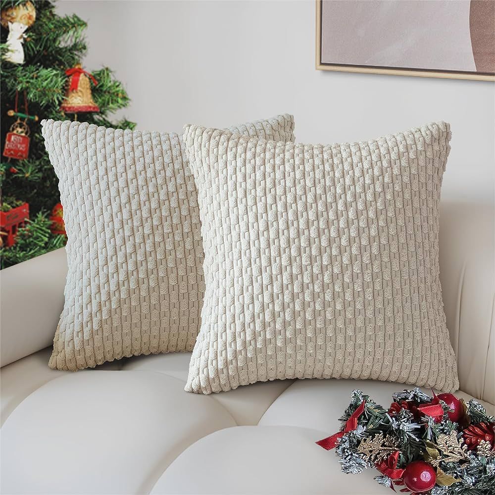 Henzxi Throw Pillow Covers Soft Corduroy Decorative Pillow Covers Set of 2 Striped Square Boho Pi... | Amazon (US)