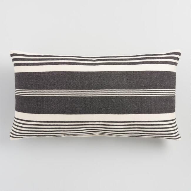 Oversized Black & White Striped Indoor Outdoor Lumbar Pillow | World Market