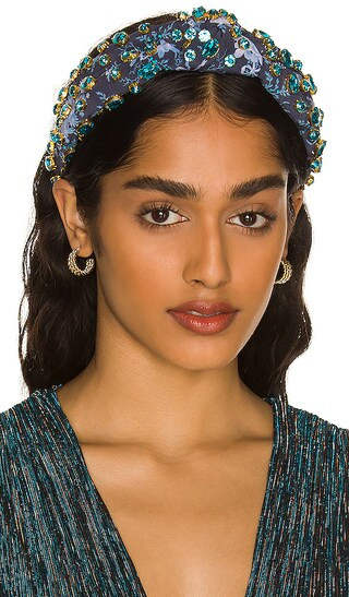 X LoveShackFancy Oval Crystal Knotted Headband in Blue Noir | Revolve Clothing (Global)