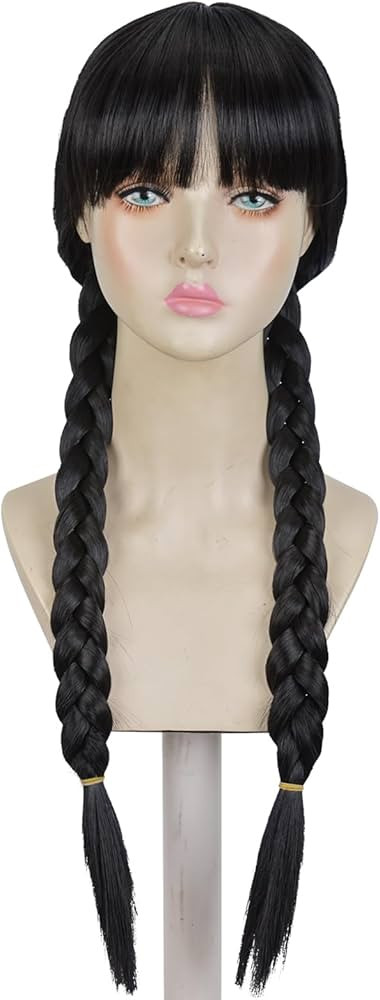 Wednesday Wig, Long Black Braids Wig with Bangs, Long Black Pigtails Wig for Party Costume Hallow... | Amazon (US)
