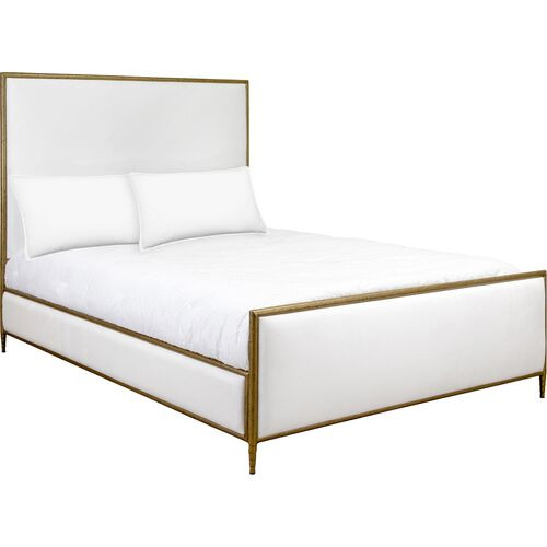 Maxine Upholstered Bed - White/Brass - Handcrafted | One Kings Lane
