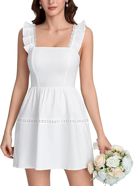 Womens Lace Ruffle Sleeve Graduation Short Dress Square Neck A Line Cute Trendy Party Mini Dresse... | Amazon (US)