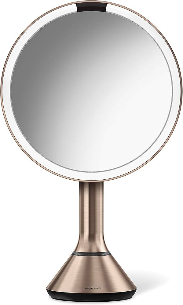 simplehuman 8" Round Sensor Makeup Mirror with Touch-Control Dual Light Settings, 5x Magnificatio... | Amazon (US)