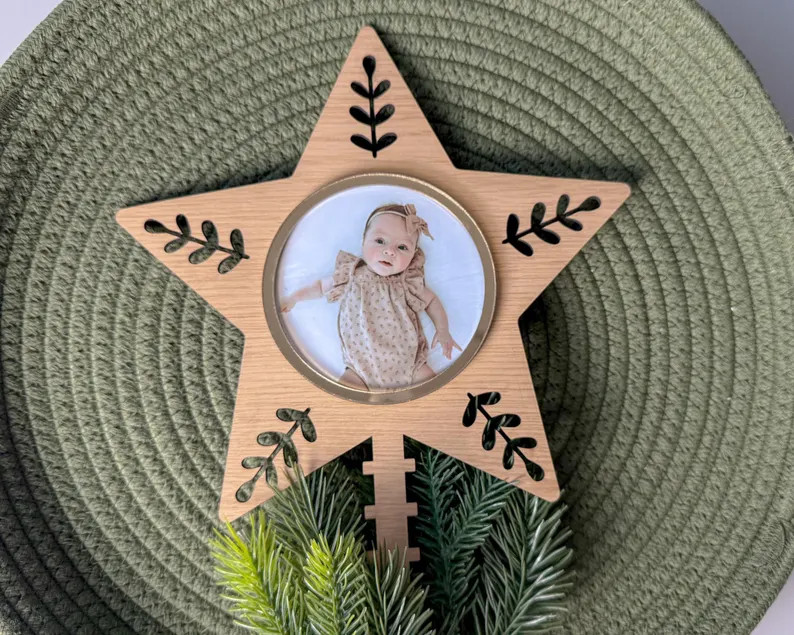 Christmas Tree Star Topper With Picture Frame, Personalized Tree Topper, Custom Christmas Tree To... | Etsy (US)