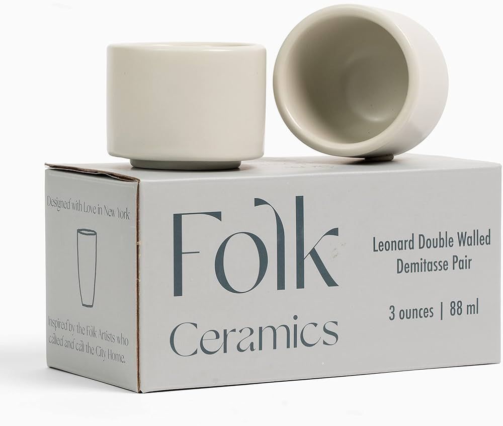 Folk Ceramics Leonard Ceramic Espresso Cups | Set of 2, 3oz, Fog Grey | Modern Stackable Demitass... | Amazon (US)