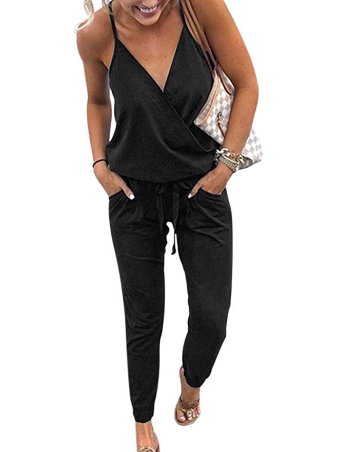 SCORP Women Spaghetti Strap V Neck High Waist Floral Print Jumpsuit Romper Pants | Amazon (US)