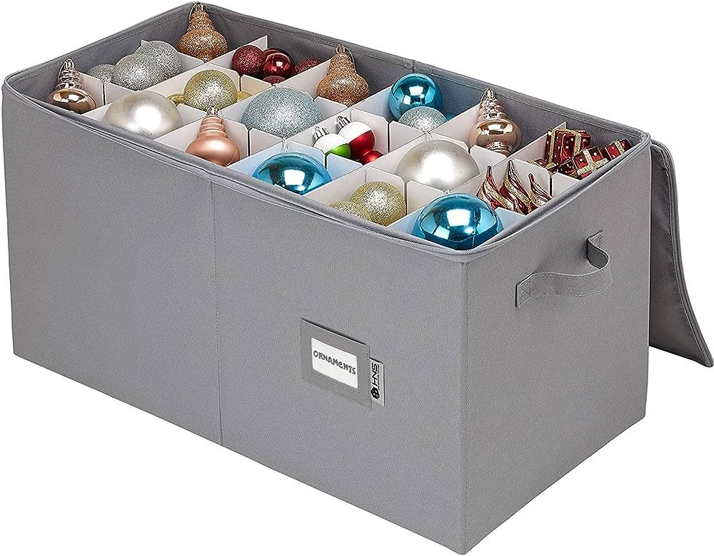 Christmas Ornament Storage Container with Dividers -Box Stores Up to 54 - 4" Ornaments, Zippered,... | Amazon (US)