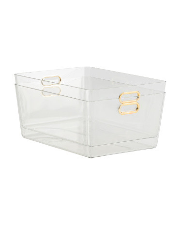 Set Of 2 Plastic Storage Boxes With Gold Grommets | TJ Maxx