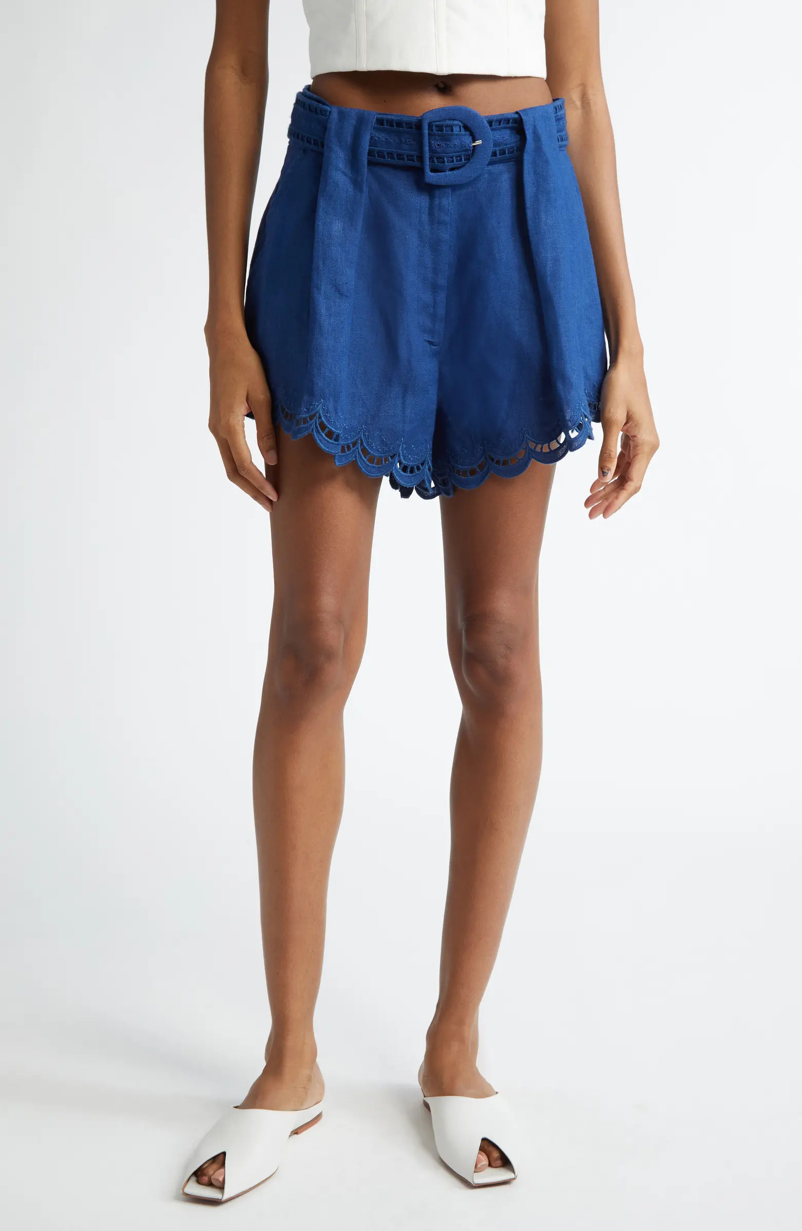 FARM Rio Richelieu Lace Detail Linen Shorts | Nordstrom | Nordstrom