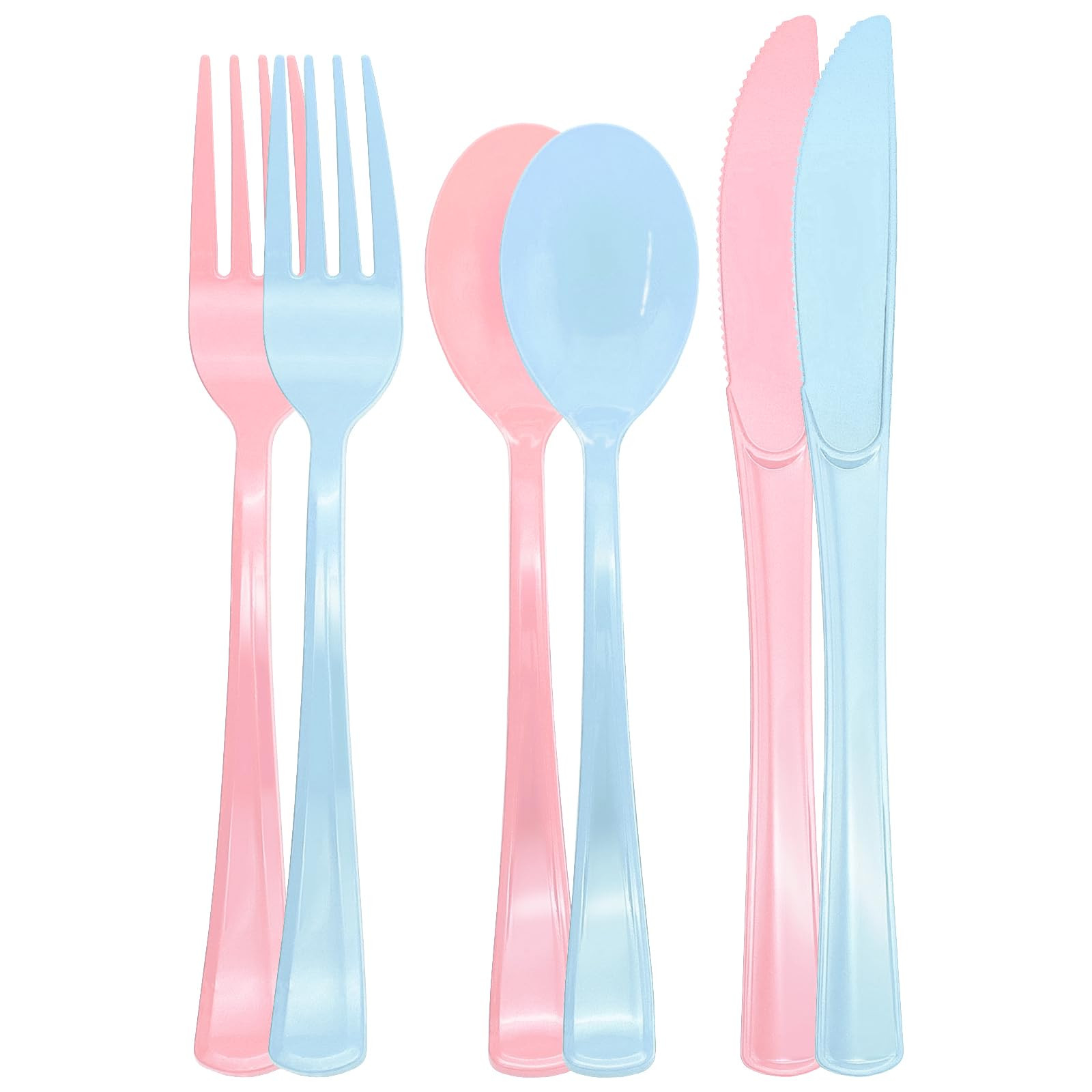 150 Pcs Pink and Blue Cutlery Heavy Duty Light Pink and Baby Blue Plastic Silverware - 50 Plastic... | Amazon (US)
